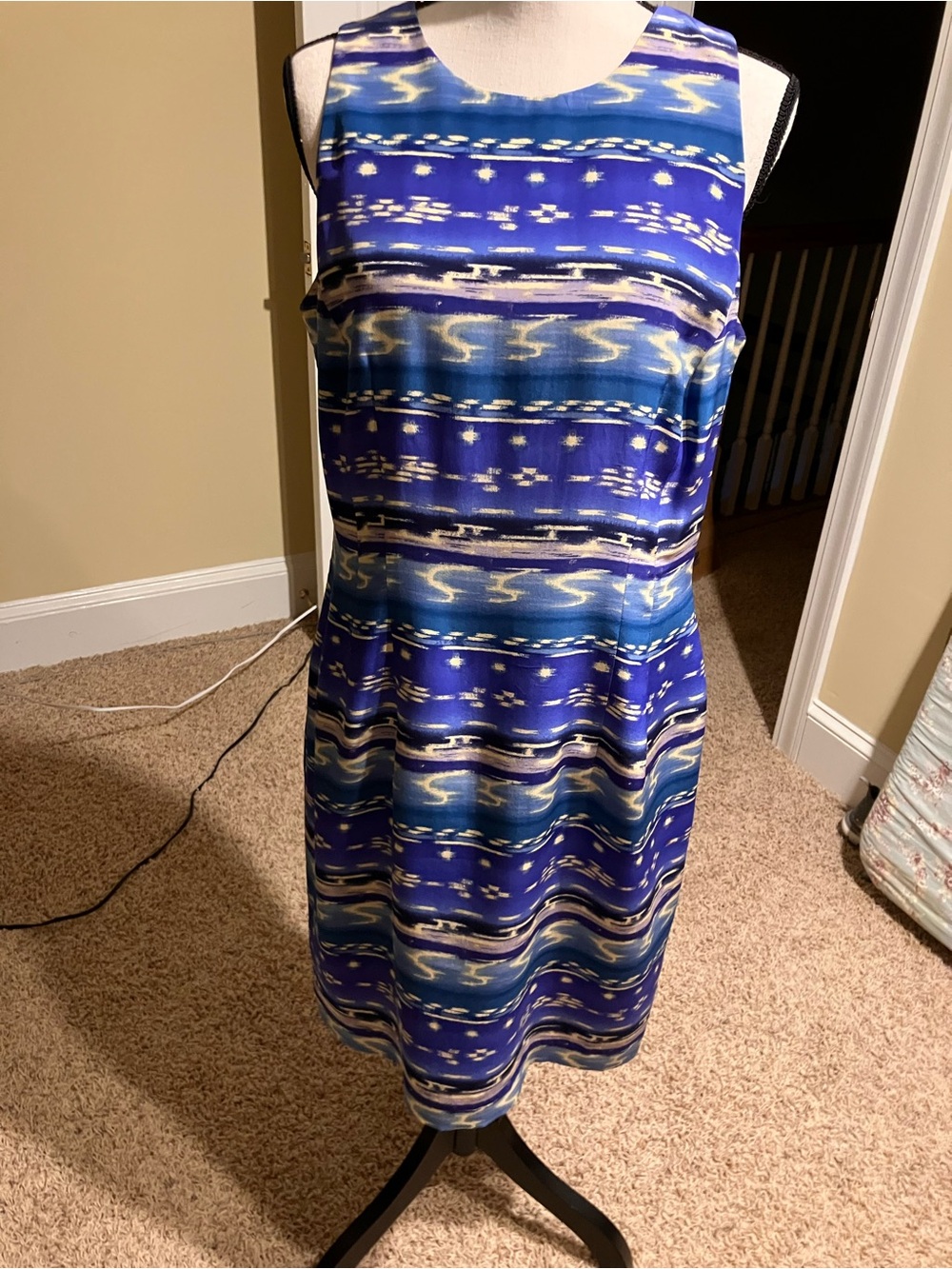 Blue Patterned Sleeveless Shift Dress